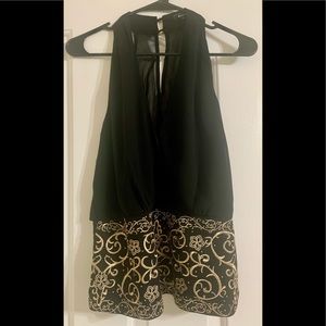 Dressy Black and Gold Sleeveless Top